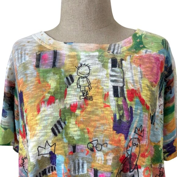 Top Ligne Womens Sz L Colorful artistic Abstract Print Asymmetrical Hem - Picture 2 of 13